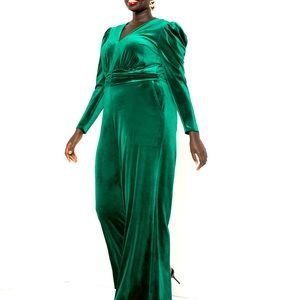 Eloquii Velvet Jumpsuit Plus Size Green